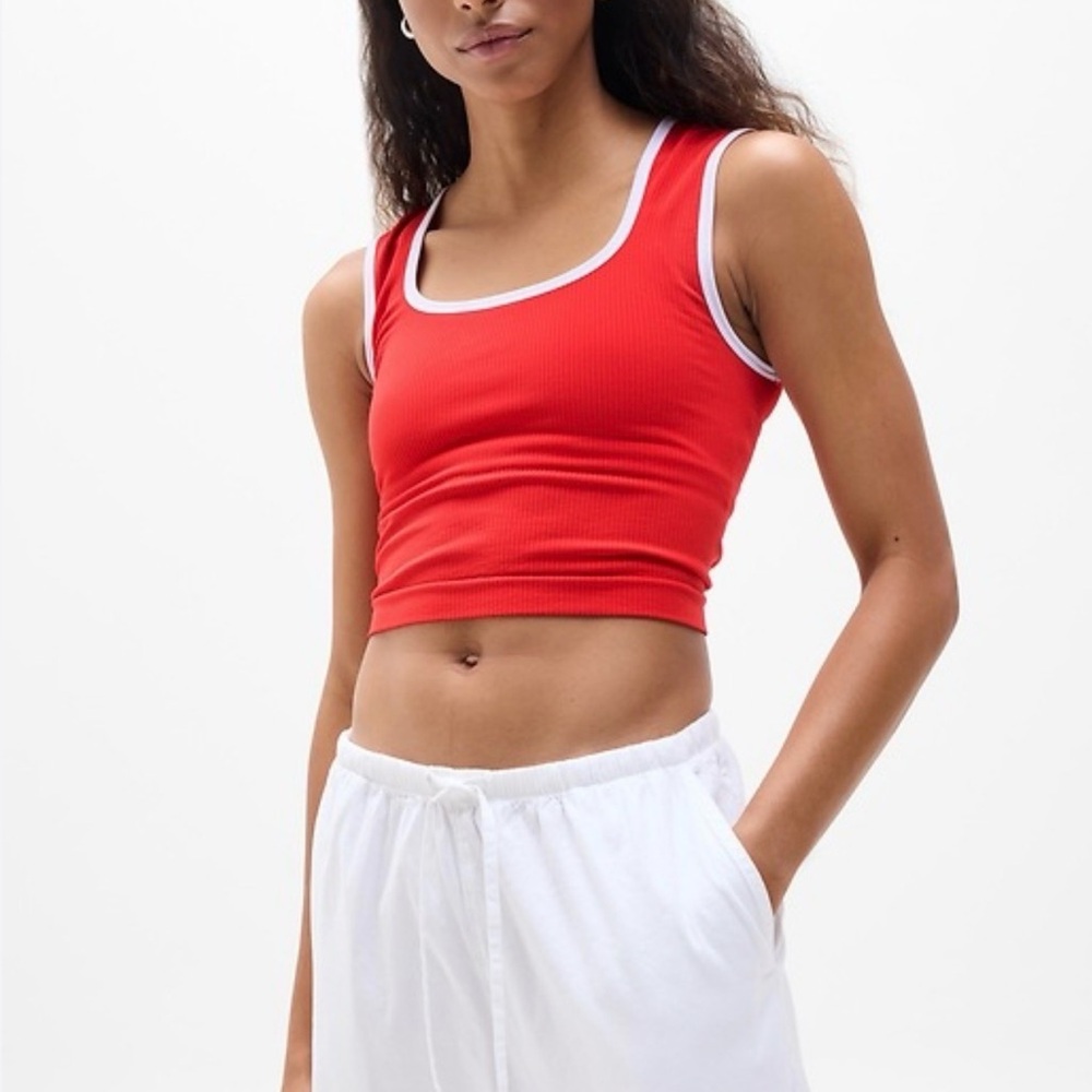 Athleta NWT Red Ribbed Bandeau Tank with White Trim